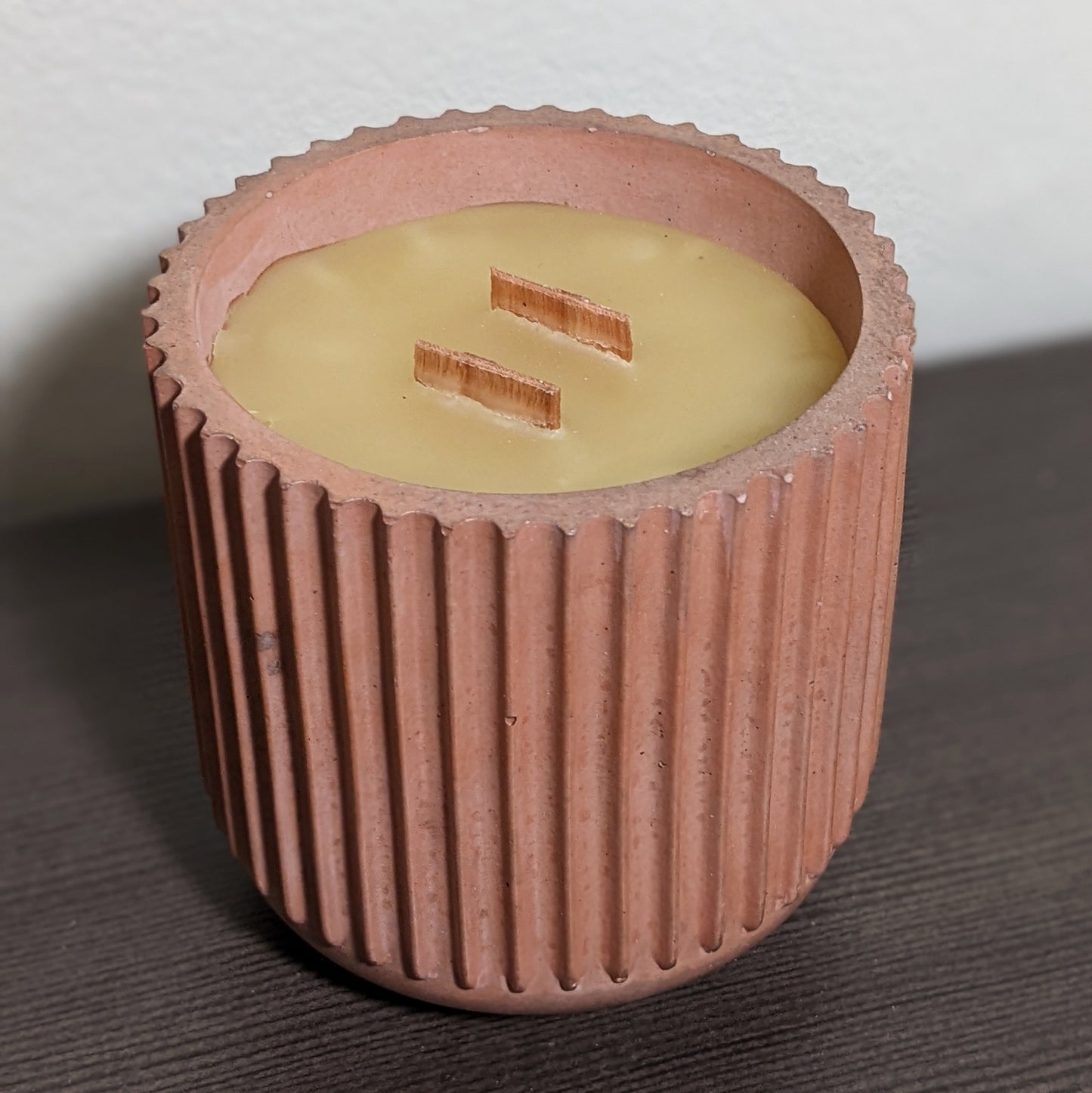100% Pure USA Beeswax candle in ridge concrete vessel